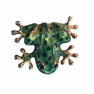 Vintage Adorable Green And Gold Frog Brooch Pin